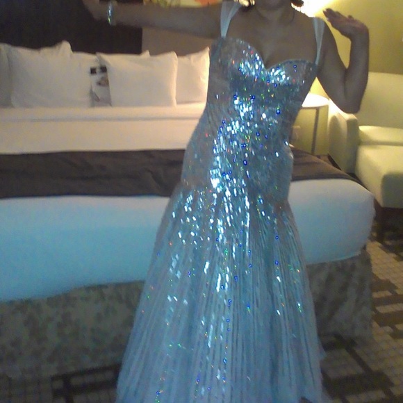 Jovani silver squint formal dress gown sz 12 - Picture 1 of 7